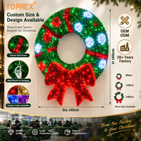 Guirlande de Noël géante TOPREX 140 cm 3D avec nœud rouge, étanche IP65, illuminée par LED, pour la décoration de portes et murs de villas – Expert