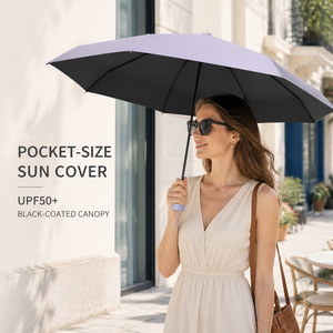 Parapluie de poche mini pliable 6 volets JUNVOY 15 cm avec revêtement noir anti-UV, étui rigide à fermeture éclair, double usage soleil/pluie - Product Image 3