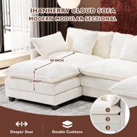 Canapé modulaire en chenille blanche ultra-large en forme de U, assise profonde, tapis de pieds amovibles, fonction de rangement confortable, nuage