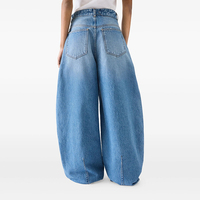 Jean en denim super ample bleu vintage à taille mi-haute, respirant, lavable, avec boutons et plis sur le devant, pour femme, style streetwear, idéal pour l'été