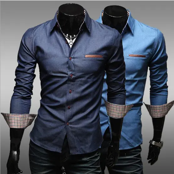 Shuliqi Hot selling Camisas Mens Long Sleeves Denim Shirts Jeans Washed Vintage Cotton shirts for men