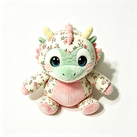 Peluche de dragon à imprimé floral personnalisé, dragon bébé fleuri style cottagecore, dragon fantaisie floral pastel