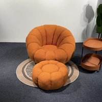 Kürbisförmiger Drehbarer Relaxsessel aus Teddy-Samt Einzelsofa mit Hocker für Zuhause Entspannung Freizeit Sessel für Schlafzimmer