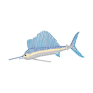 ריינסטון חוף דגי עיצובי דפוסי מוטיבי קיץ ריינסטון ריינסטונים ראש מסמר העברת חום ברזל על ריינסטון תיקוני
