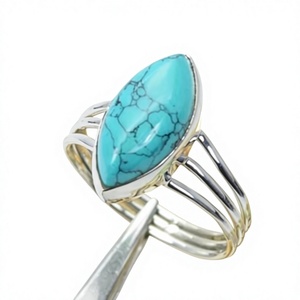 Bague Cocktail en Argent Sterling 925 Turquoise, Sertissage Clos, Style Bohème, Unisexe, Usage Quotidien, Jaura Jewels R58 Christian Antique - Product Image 1