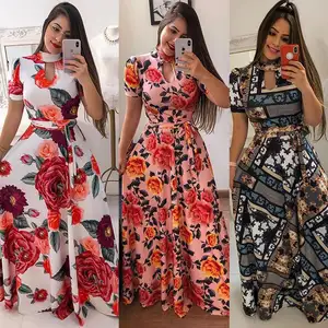Vestido informal de manga corta con cuello redondo para mujer, a la moda ropa sexy con estampado floral, novedad de 2022