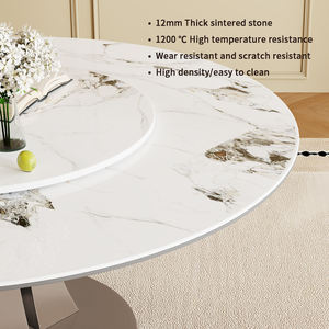 Mesa de Comedor Redonda de Piedra Sinterizada de Lujo Moderno con Patas de Acero Inoxidable Dorado, Juego de Comedor Ecológico e Impermeable - Product Image 3