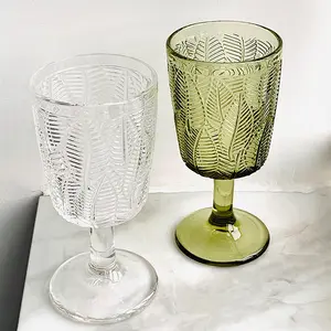 Copa transparente de hojas de color verde de 12oz elegante francés, copa para beber, copas de vino para fiesta de boda