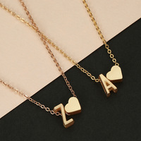 Kalung Liontin Hati Huruf Alfabet Rantai Kustom Wanita Bahan Stainless Steel Modis
