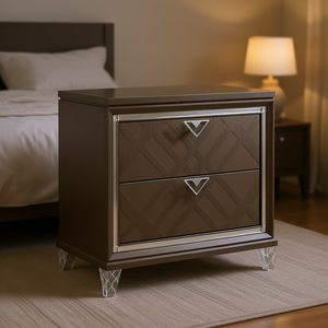 Comodino a 2 cassetti color champagne scuro, moderno e contemporaneo, con piano in MDF, per camera da letto - Product Image 2