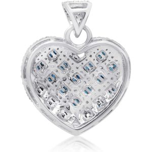 Colgante de corazón Ornaatis de 1.00 quilates con diamantes de corte redondo y baguette, joyería de boda para mujer de plata de ley - Product Image 3