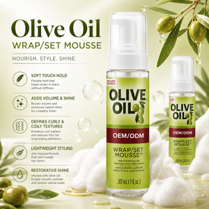 Mousse capillaire OEM ODM à l'huile d'olive et au panthénol pour cheveux bouclés/frisés - Boucles douces et définies, hydratation et brillance - Product Image 6