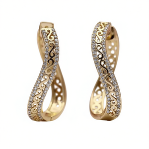 Orecchini a Cerchio Dorati da Donna, Placcati in Oro 18K con Cristalli e Strass, Gioielli alla Moda per Feste - Product Image 1