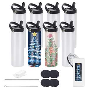 25Pack Sublimation Tumblers Flat Edge <b>Blanks</b> Skinny Straight 20oz Stainless Steel Double Wall Insulated Sublimation <b>Water</b> <b>Bottle</b> - Product Image 1