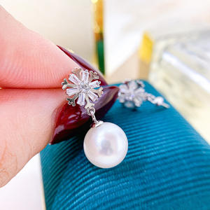 Boucles d'oreilles pendantes en argent S925 avec support vide pour perles DIY, motif flocon de neige, pour perles rondes de 8-11 mm, modèle 21137 - Product Image 2