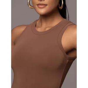 Fabricant de vêtements OEM, robe d'été sur mesure, robe élégante et modeste, col rond, sans manches, robe moulante en coton pour femmes - Product Image 5