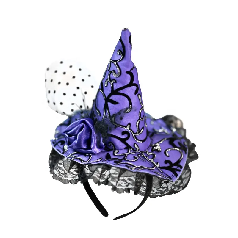 Dekorasi Halloween Topi Penyihir Menyenangkan Realistis Topi Ikat Kepala Pesta Aksesori Halloween Bunga