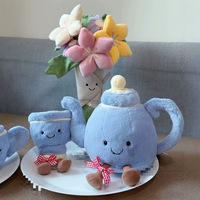 Nouvelle édition limitée London : Poupée en peluche courte bleue théière et tasse à thé, cadeau décoratif, rembourrage en coton PP, 31cm-50cm, 14 ans et plus