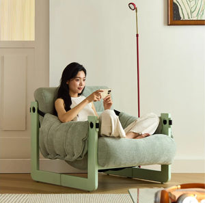 Poltrona Relax Verde Moderna per Soggiorno di Villa, Camera da Letto d'Hotel, con Struttura in Legno e Tessuto Rinfrescante - Product Image 4