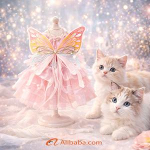 छोटे कुत्तों और बिल्लियों के लिए लक्जरी ग्रीष्मकालीन शादी कुत्ते की पोशाक, वसंत ऋतु के मौसम के लिए पॉलिएस्टर से बनी परी शैली - Product Image 1