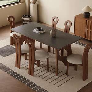 ठोस लकड़ी पर्यावरण के अनुकूल हस्तनिर्मित 6-सीटर आयताकार डाइनिंग टेबल आधुनिक संगमरमर शीर्ष डाइनिंग सेट - Product Image 2