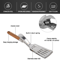 Ensemble de spatule et pince à barbecue en acier inoxydable avec clip, conception 2-en-1, résistant à la chaleur, facile à nettoyer