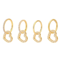 Bijou de piercing corporel en titane ASTM F136 G23, forme cœur, type clicker à charnière, pour boucles d'oreilles, septum, narine, anneaux et créoles