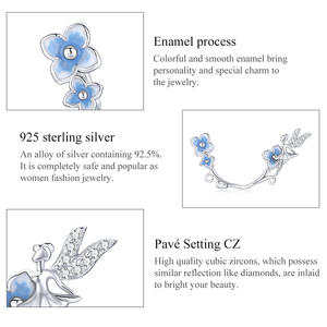 <span class=keywords><strong>100</strong></span>% 925 argent Sterling perle fleur fée pendentif à breloque avec Zircon Fit Original Bracelet collier pour femmes bijoux à bricoler soi-même BSC391 - Product Image 6