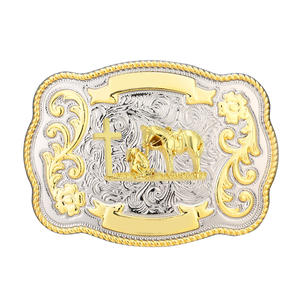 40 mm tweekleurige westerse cowboyriemgesp van legering met dierenmotief van eland en ridder voor heren, lederen jeansaccessoires - Product Image 4
