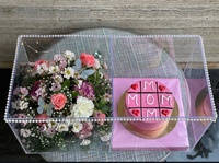 Boîte à gâteau transparente en acrylique pour mariages et anniversaires, rose clair, personnalisable, avec ruban, coupe de ruban, ignifuge