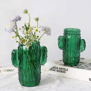 Eco-friendly personalizzato goffrato vetro verde alto <span class=keywords><strong>vaso</strong></span> pavimento trasparente per centrotavola e fiori Vintage <span class=keywords><strong>Cactus</strong></span> Design - Product Image 3