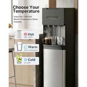 Distributeur d'eau à chargement par le bas EUHOMY, 5 gallons, eau chaude, froide et tiède, en acier inoxydable, noir et argent - Product Image 3