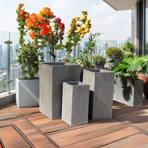 Modern <b>Square</b> Concrete Planters Set of 3 Outdoor Garden <b>Pots</b> for Flower Green Plants Minimalist Design - Product Image 4