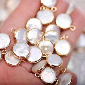Perles rondes en <span class=keywords><strong>eau</strong></span> douce naturelle de 12-13 mm, bordure dorée, perles baroques en vrac, connecteur de bricolage, matériau de perles - Product Image 1