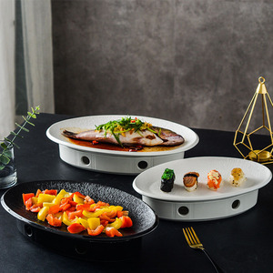 Plato de Cerámica Elíptico Estilo Americano para Calentar Alimentos, Plato para Pescado con Diseño de Flor de Loto, Plato Especial con Aislamiento Térmico - Product Image 1