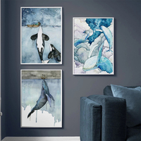 Affiches d'animaux marins en aquarelle bleue, impressions nordiques de baleines et navires, décor mural, tableau sur toile