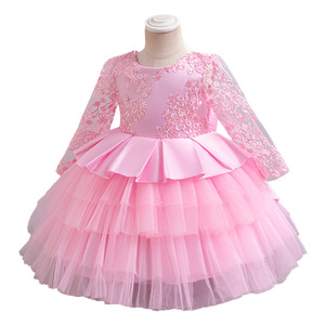 Abito da Principessa a Maniche Lunghe con Gonna a Strati e Fiocco per Bambine, Vestito Formale Elegante - Product Image 5