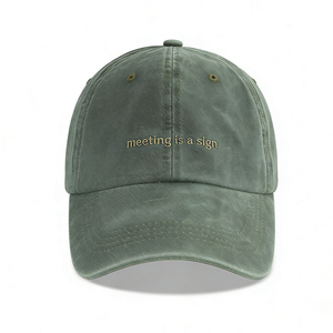 Casquette de baseball sportive verte délavée style vintage, broderie personnalisée, toile légère et respirante, boucle réglable en cuivre argenté courante - Product Image 1