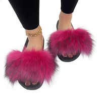 Femmes chaudes fausse fourrure de renard pantoufles fourrure diapositives femme intérieur tongs décontracté fourrure de raton laveur sandales fourrure moelleux chaussures en peluche