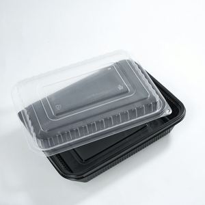 Boîte repas rectangulaire jetable transparente avec couvercle en plastique, sans BPA, compatible micro-ondes, capacité 1400 ml, pour plats à emporter - Product Image 1
