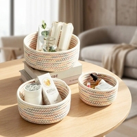 Panier de rangement rond en corde de coton tressée, organiseur en tissu pour cosmétiques, jouets, clés, bijoux, articles de toilette
