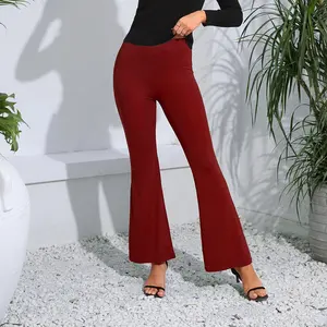 Women's Casual Slim Elastic High Waist Flare Leg Pants Solid Color Fashion Wide Leg Tight Full Trousers Sexy Summer Style