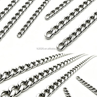 Chaîne plate en acier inoxydable brossé double face soudée, chaîne cubaine multi-tailles pour collier, bracelet, sac à main