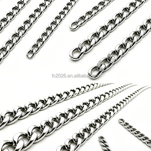 Cadena de eslabones cubanos de acero inoxidable cepillado soldado de doble cara, de varios tamaños, para collar, pulsera y bolso - Product Image 2