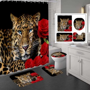 Rideau <span class=keywords><strong>de</strong></span> douche moderne en polyester imperméable avec impression 3D d'animaux <span class=keywords><strong>sauvages</strong></span> (Léopard, Guépard, Rose, Lion, Tigre) amusants et cool, avec lunettes <span class=keywords><strong>de</strong></span> soleil - Product Image 3