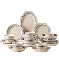 Service de vaisselle en céramique rose peinte à la main en Europe, 8 pièces, assiettes et bols pour dîner de mariage, passe au lave-vaisselle et au micro-ondes