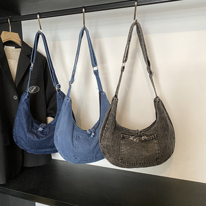 2025 nuova borsa a tracolla retrò di grande capacità alla moda da donna in Denim - Product Image 1