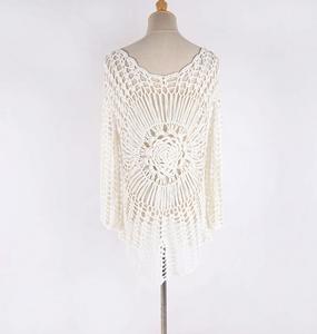 Hot <b>Beach</b> Smock Knitted Print Breathable UV50 Protection Drawstring Closure One-Shoulder V-Neck Bikini <b>Coat</b> Short Style Swimsuit - Product Image 6