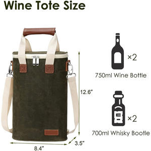 Sac isotherme pour transport de vin, sac isotherme pour 2 bouteilles de vin, sac isotherme de voyage en toile cirée, sac isotherme pour vin avec bandoulière - Product Image 2