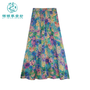 Vestido de seda elegante de verano, dobladillo grande, línea de cintura colorida, adecuado para trabajar en primavera, patrón de flores de tela transpirable - Product Image 1